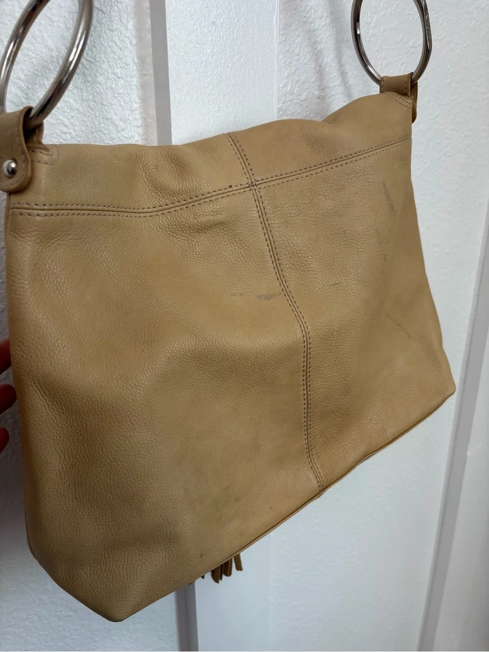 Alfani Beige Shoulder Bag with Ring & Tassel